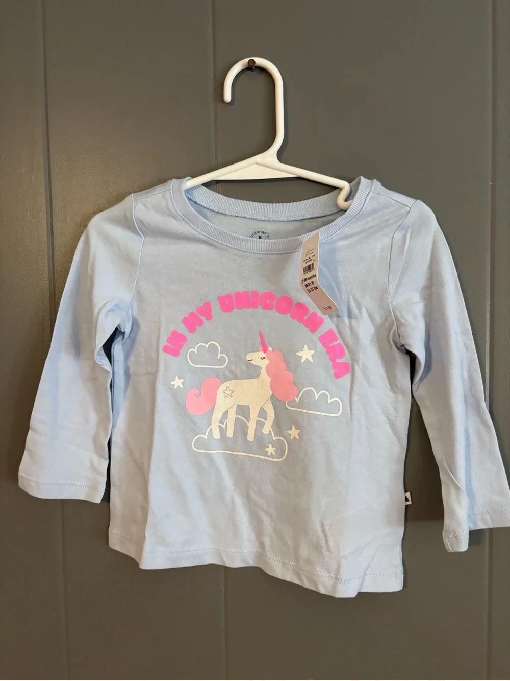 GAP Light Blue Long Sleeve Unicorn Tee with Pink Accents